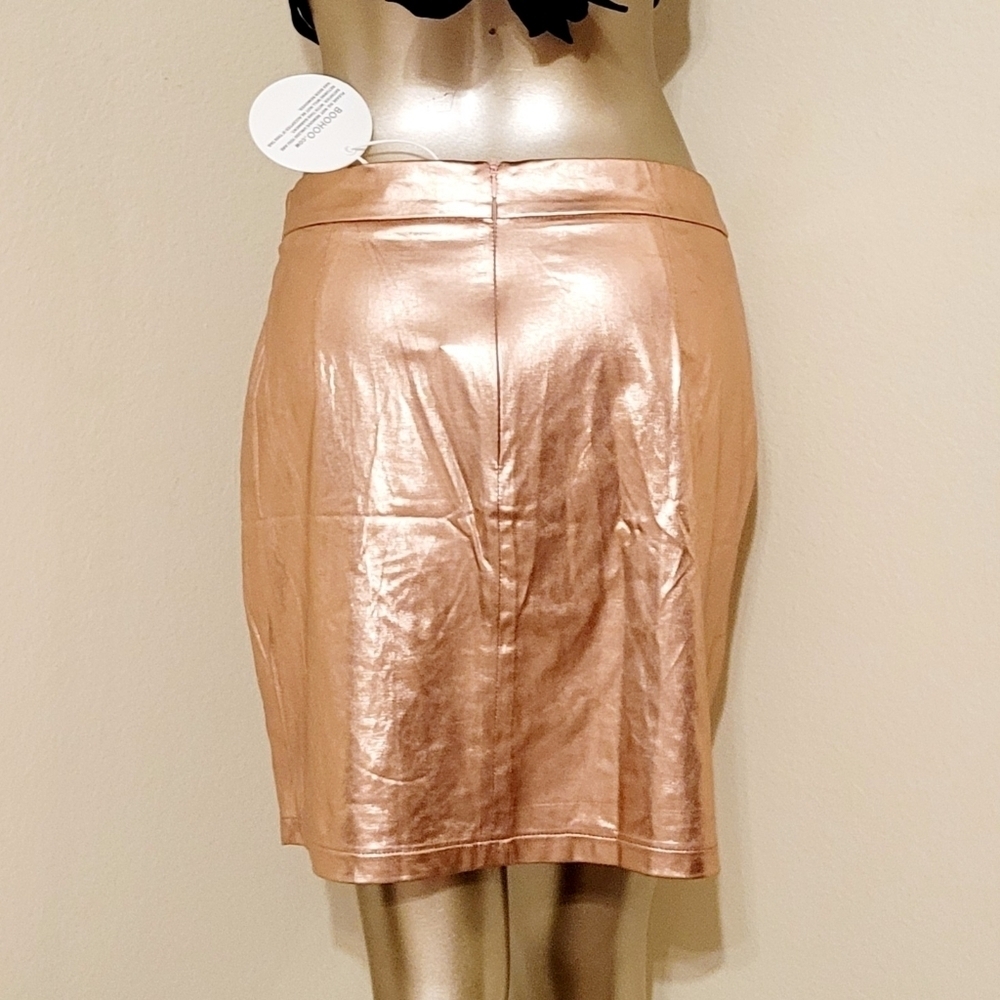 NWT ROSE GOLD METALLIC SIDE RUFFLE RUCHED MINI SKIRT - Picture 11 of 13